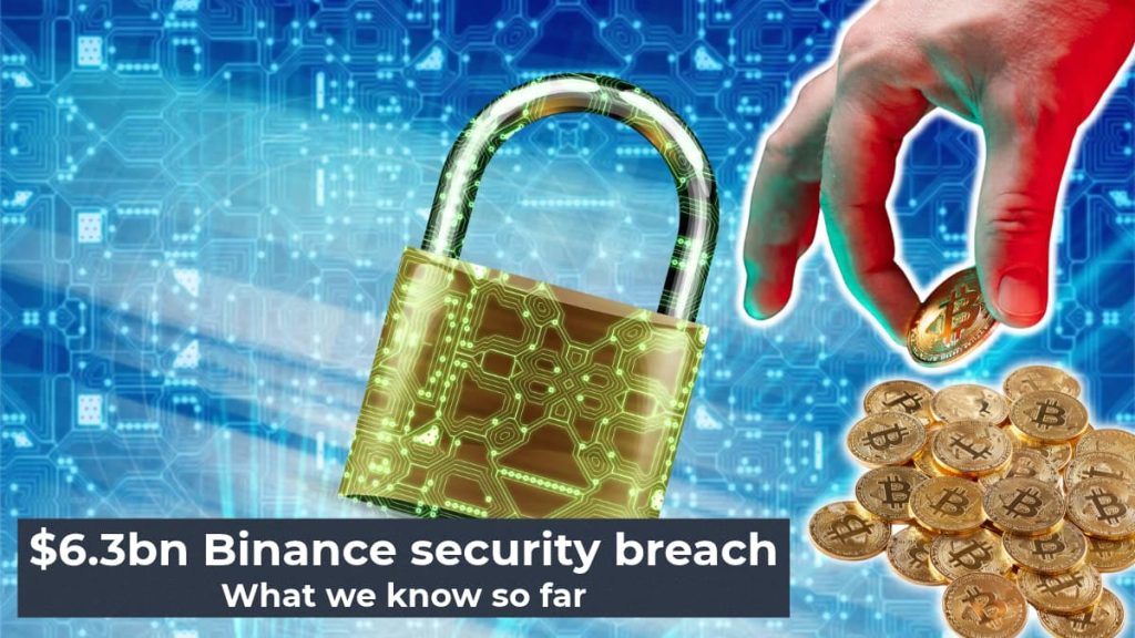 Padlock with bitcoins spilling out, beside the headline “$6.3bn Binance security breach: what we know so far
