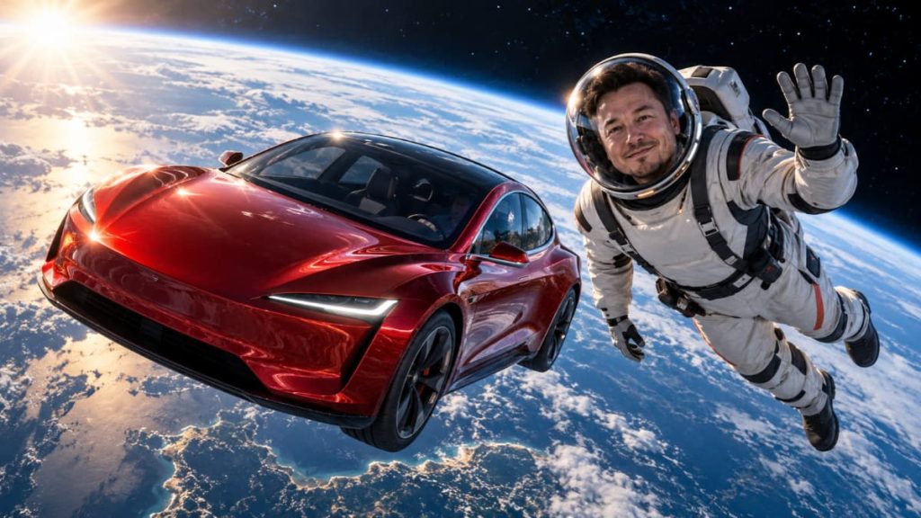 Tesla SpaceX merger talks illustrated by a futuristic electric car and space technology.